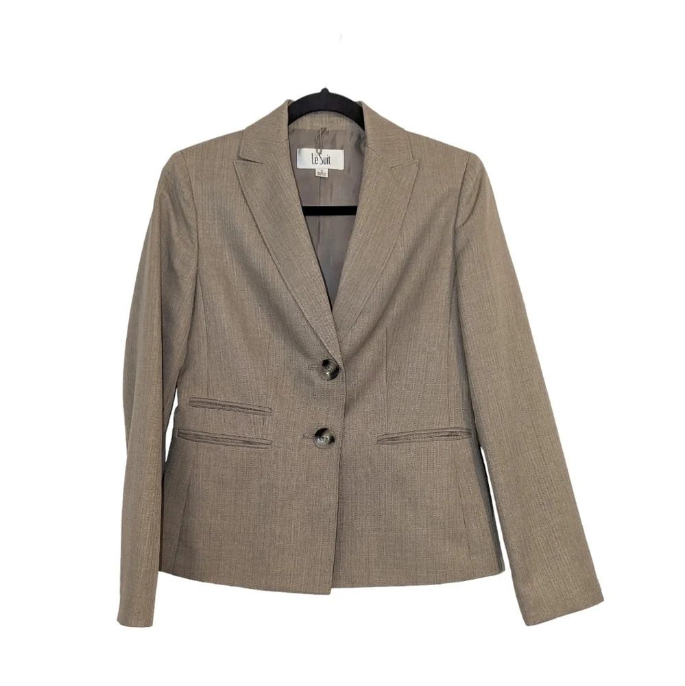 Le Suit Women's Thick Knit 2 Button Up Blazer Suit Jacket Size 4 Slit Pockets‎